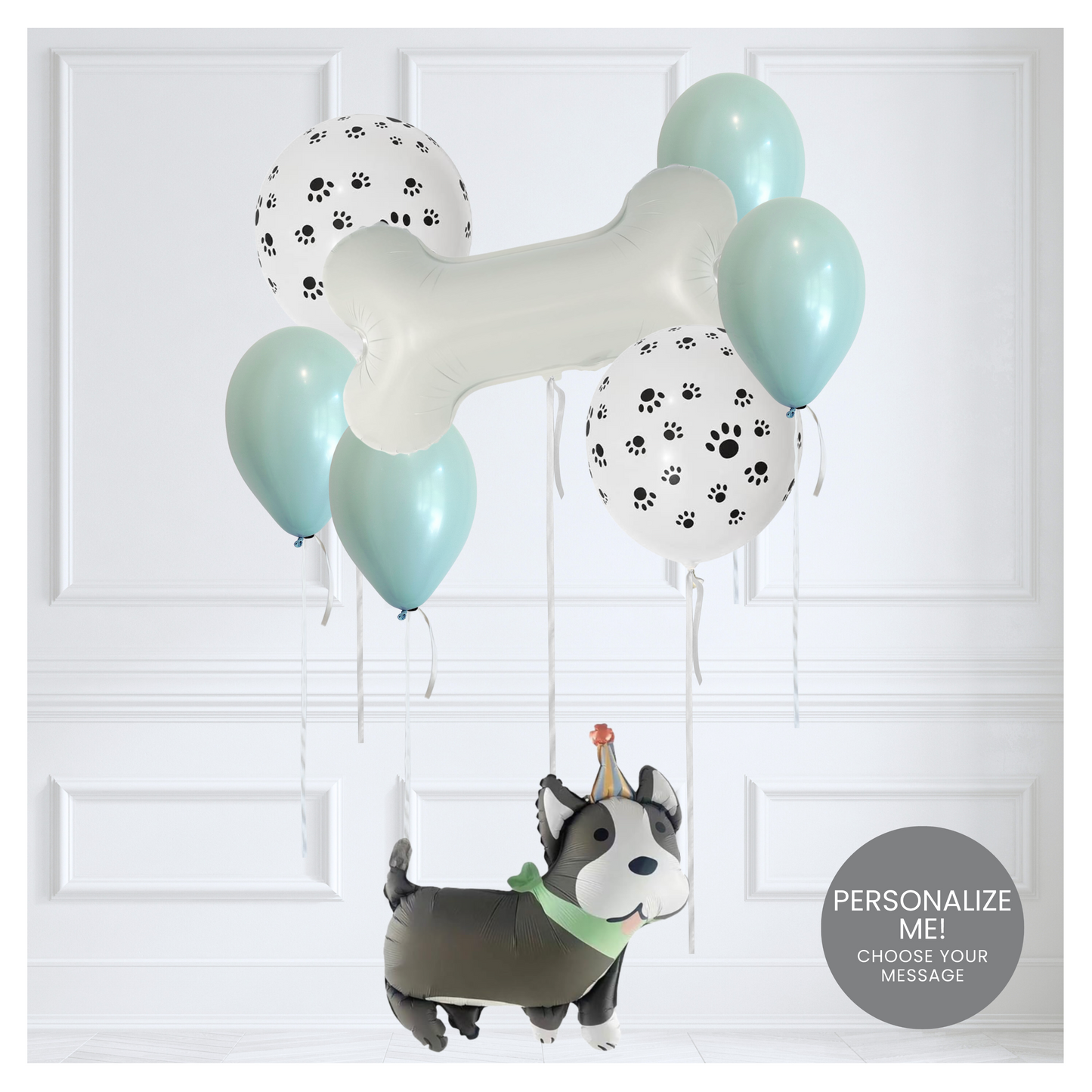Themed Classic Balloon Bouquet - Puppy Love Mint