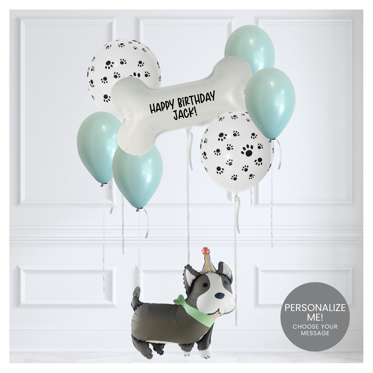 Themed Classic Balloon Bouquet - Puppy Love Mint