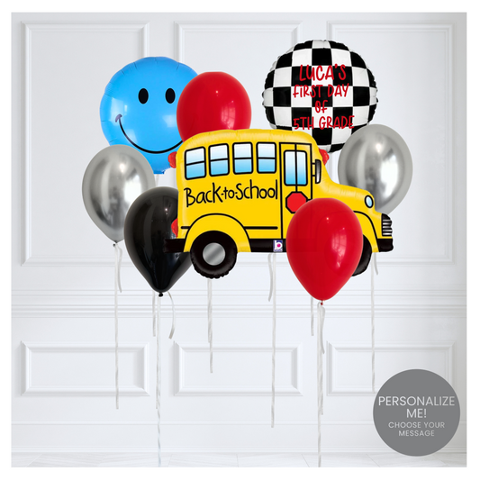 Back to School Bus Balloon Bouquet - Blue