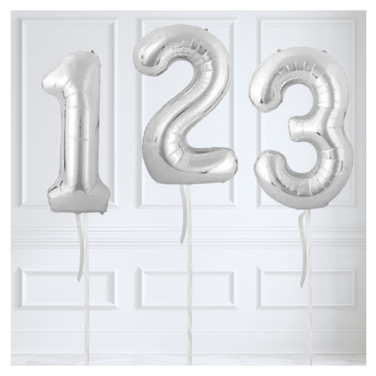 Silver Number Balloons 34"