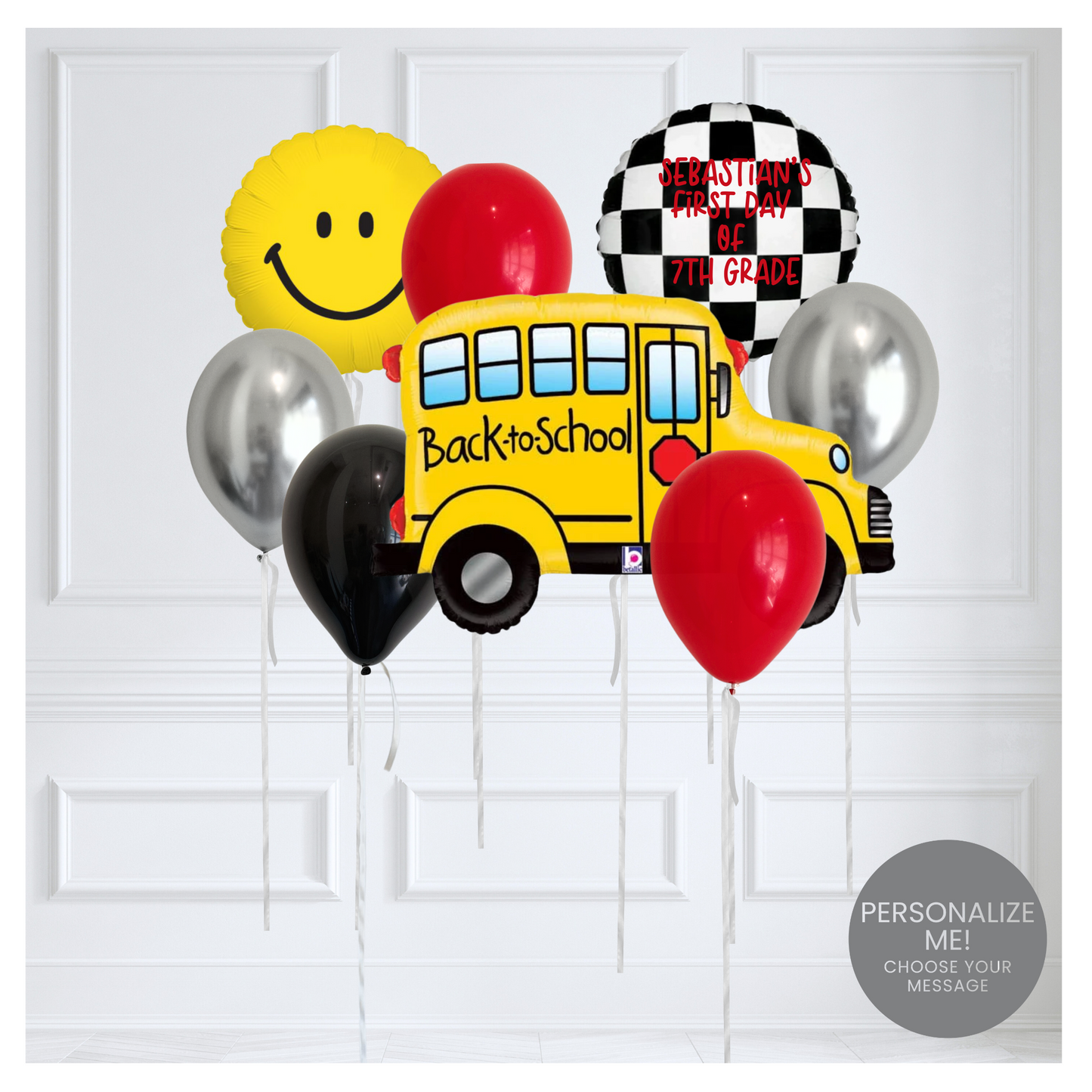 Back to School Bus Balloon Bouquet- Red