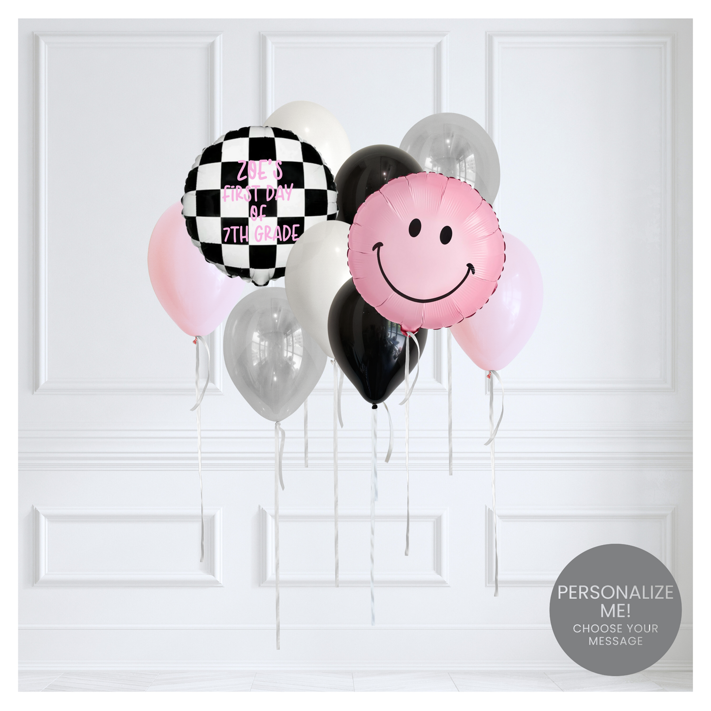 Classic Happy Day Themed Balloon Bouquet - Pink