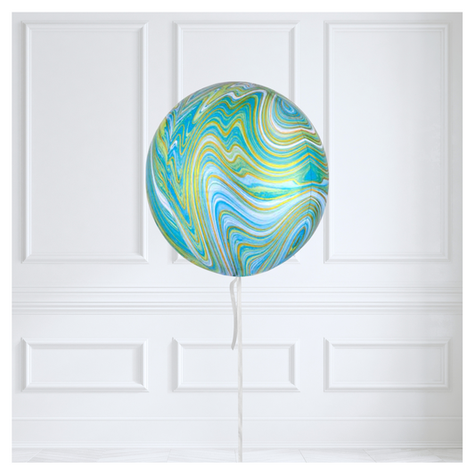 Round Orb Balloon - Blue + Green Marble